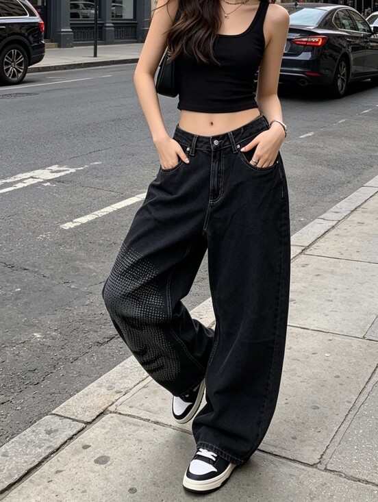 Vans Denim - Vans Sirelle Black Graphic Baggy Jeans Size 29 Y2K Wide Leg Streetwear NWT